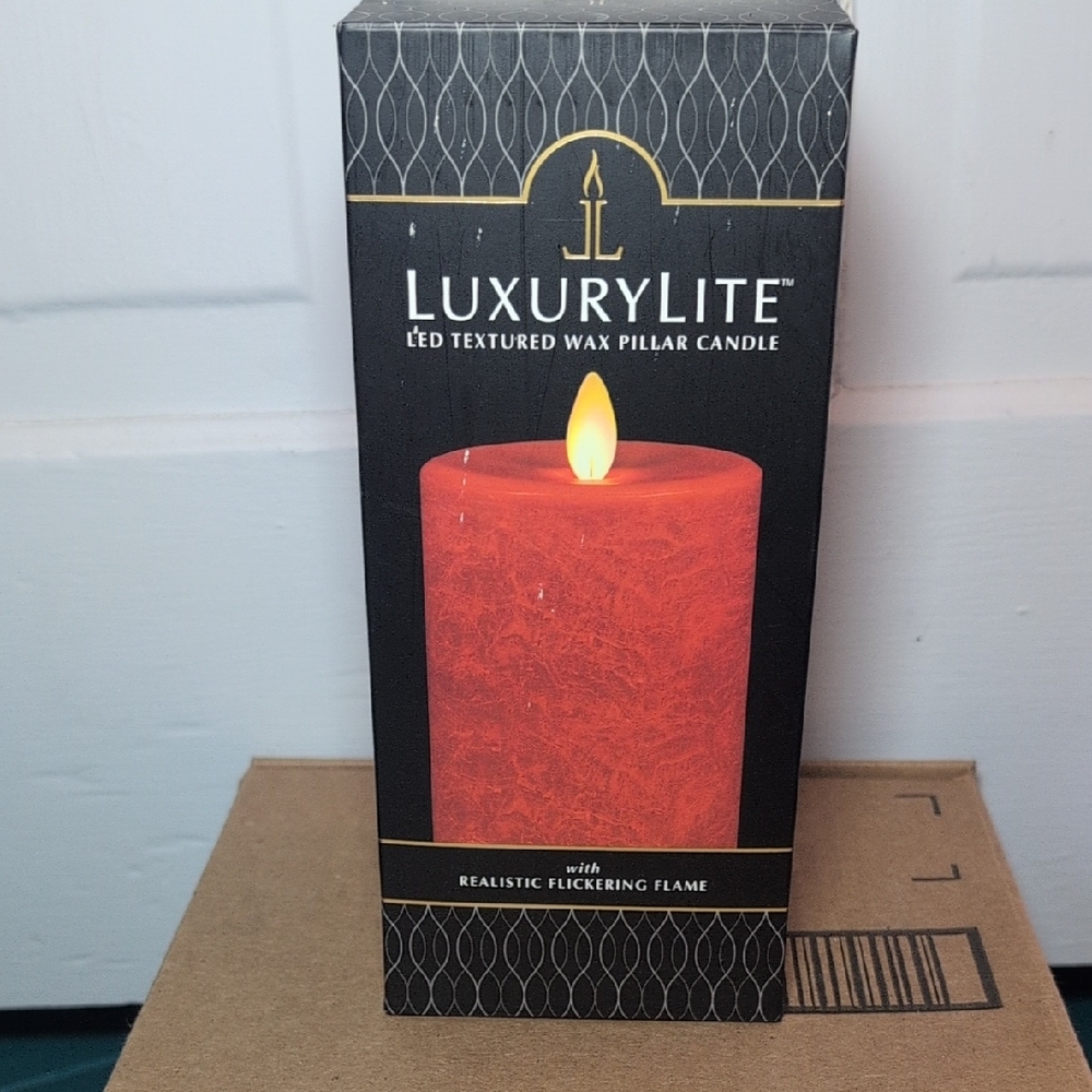 Red LED Textured Wax Pillar Candle